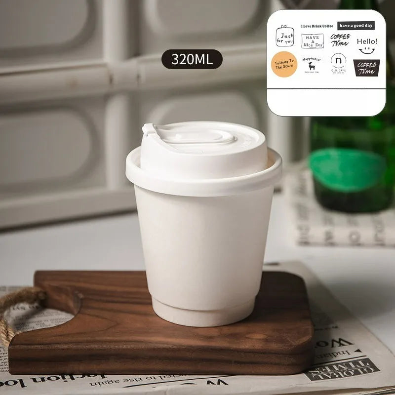 Disposable Double-layer Paper Cup Coffee Latte Cold Drink Hot Drink Cup Thickened with Lid Disposable Paper Cup