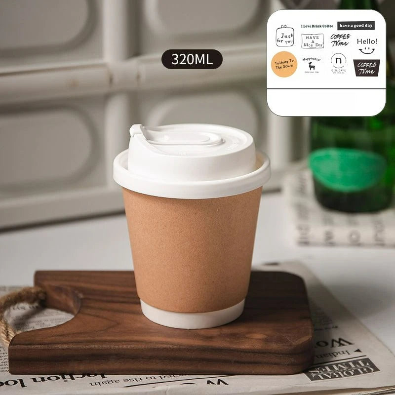 Disposable Double-layer Paper Cup Coffee Latte Cold Drink Hot Drink Cup Thickened with Lid Disposable Paper Cup