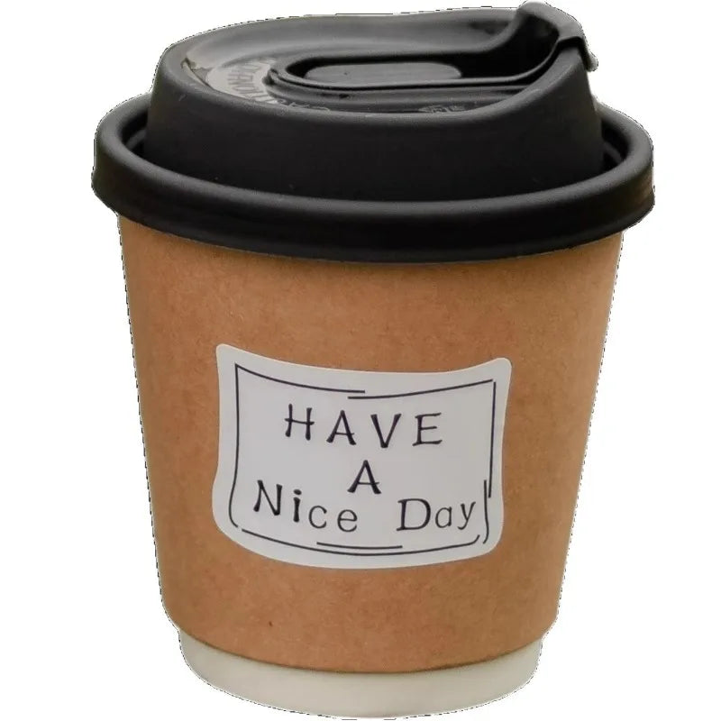 Disposable Double-layer Paper Cup Coffee Latte Cold Drink Hot Drink Cup Thickened with Lid Disposable Paper Cup