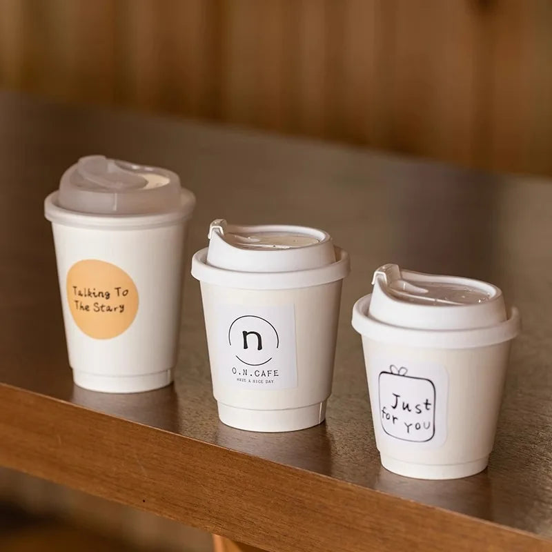 Disposable Double-layer Paper Cup Coffee Latte Cold Drink Hot Drink Cup Thickened with Lid Disposable Paper Cup