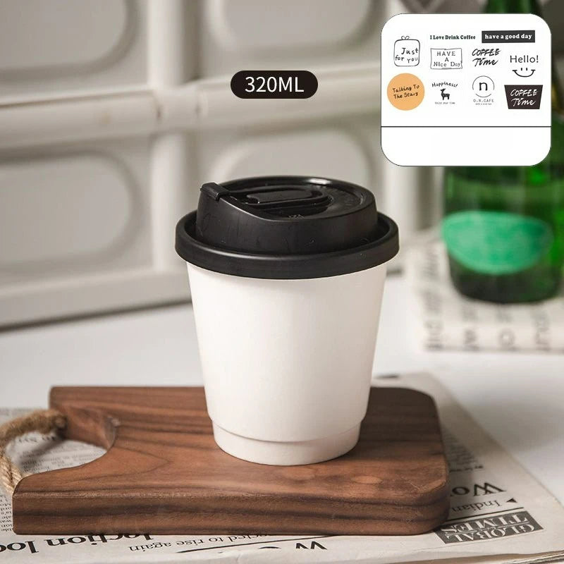 Disposable Double-layer Paper Cup Coffee Latte Cold Drink Hot Drink Cup Thickened with Lid Disposable Paper Cup