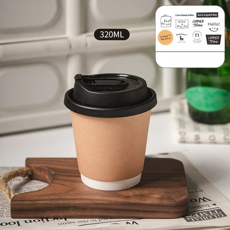 Disposable Double-layer Paper Cup Coffee Latte Cold Drink Hot Drink Cup Thickened with Lid Disposable Paper Cup